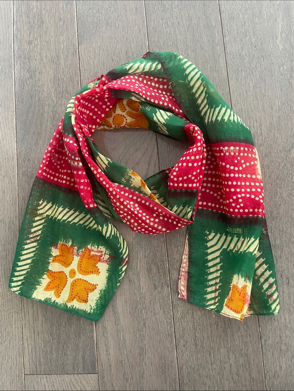 Vibrant Floral Patchwork Twilly Scarf π₯ - 41" x 8" Sparkle - Picture 2 of 8